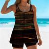 Women's Swimwear Tankini 2 Piece Swimsuit Line Vortex Pattern Vacation Bathing Suits