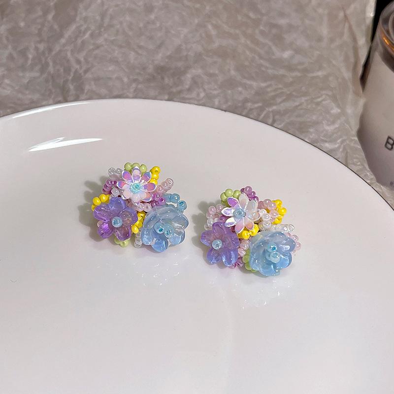 

Romantic Handmade Beads Flower Earrings for Women Exquisite Elegent Rice Bead Floral Earring Dopamine Y2K Jewelry Gifts