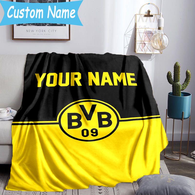 Custom Name Borussia Dortmund Flannel Blanket, Use for Birthday/Holiday Gift, Soft Blanket for Sofa/Bed/Camping/Office, Home Decor