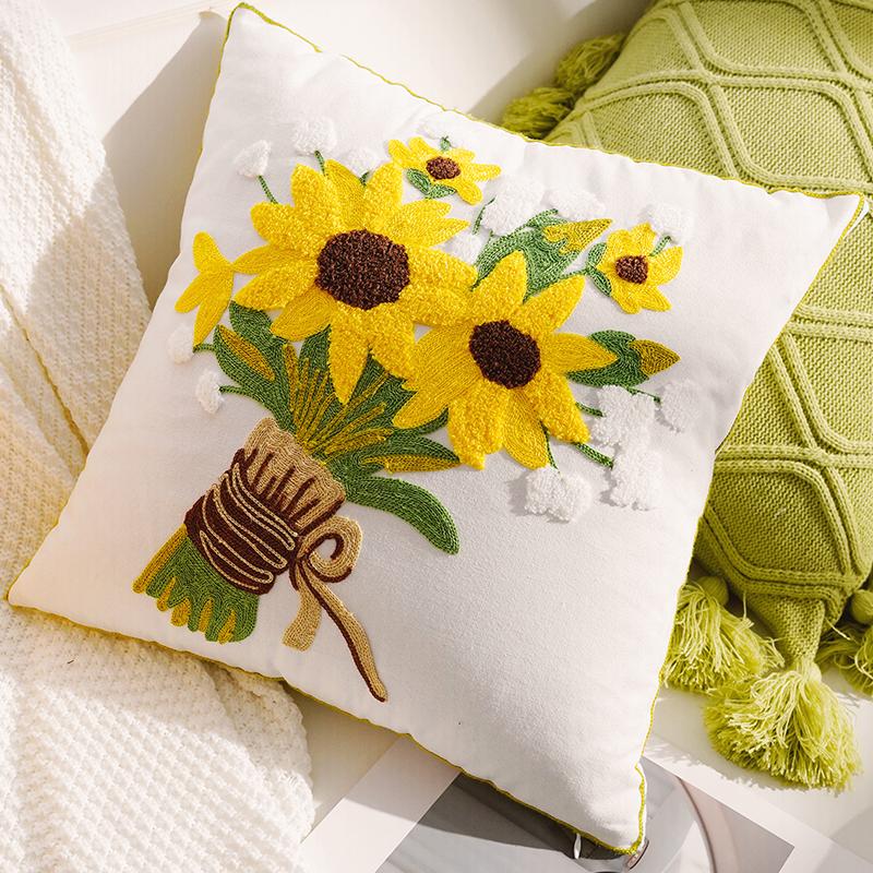 Covers Soft Plush Pumpkin Bohemian Green Knitted Pillow Covers with Tassels Floral Embroidery Cushion Pillow Home Decor Pillows