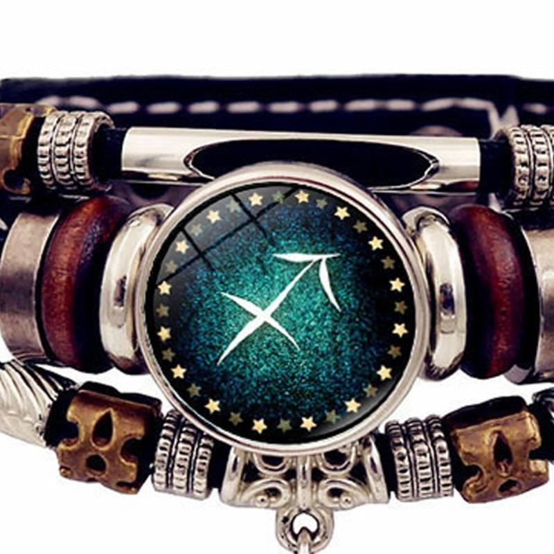 Lightweight Constellations Bracelet for Teens Handmade Zodiacs Charm Everyday Jewelry Synthetic Leather Wristband