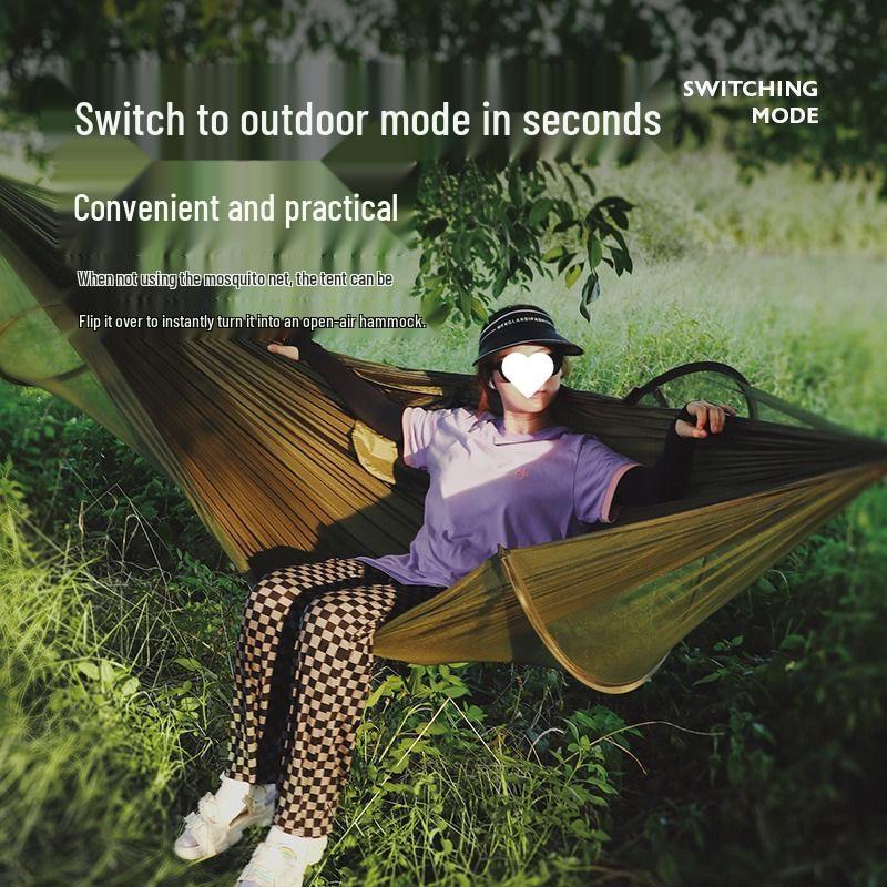 Adult Outdoor Hammock with Mosquito Net - Antitip, Sunshade, Lightweight for Camping and Parks