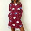 Women's Casual Long Sleeve Christmas Print Neck Dress – Festive Holiday Party Outfit