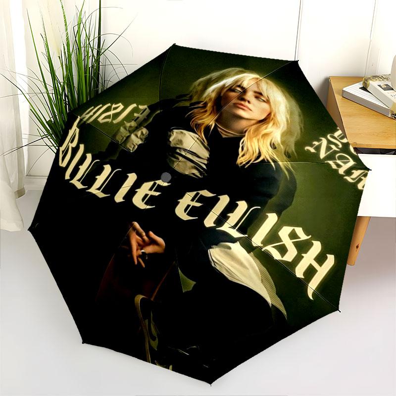 1 PC Automatic Folding Umbrella - Billie Eilish Custom Name Pattern, Portable & Foldable Design with 8 Ribs, Christmas Birthday Gifts