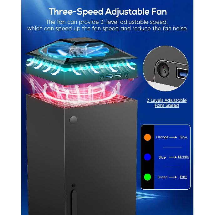 Upgrade RGB Cooling Fan for Xbox Series X with Dust Cover Filter, Colorful LED Light Cooler System Accessories with Low Noise 3 Levels Adjustable