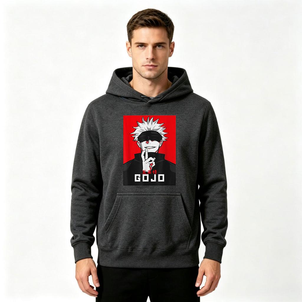 Men Jujutsu Kaisen Gojo Print Pullover Hoodie Casual Long Sleeve Streetwear Sweatshirt