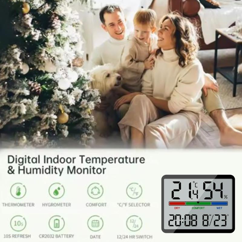 Temperature Humidity Meter Desktop Testing Meter with Time Date Display Large LCD Thermometers Hygrometer for Indoor