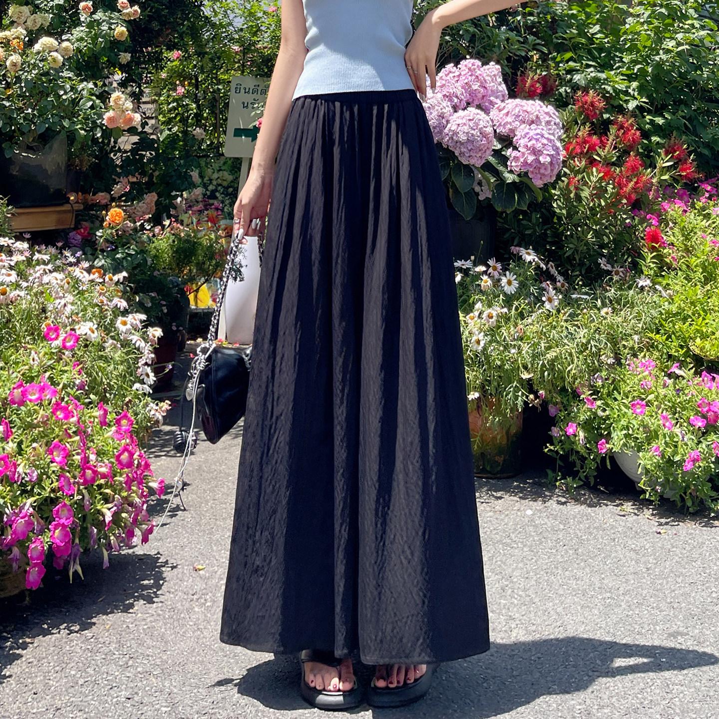 Yamamoto Women s 2026 Wide-Leg High-Waisted Blue Split Skirt Pants - Summer Breathable with Luxurious Drape Small чёрный