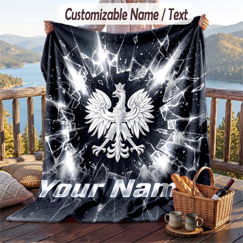 Flannel Blanket Poland Football Print Custom Name Text Soft Throw for Sofa Bed