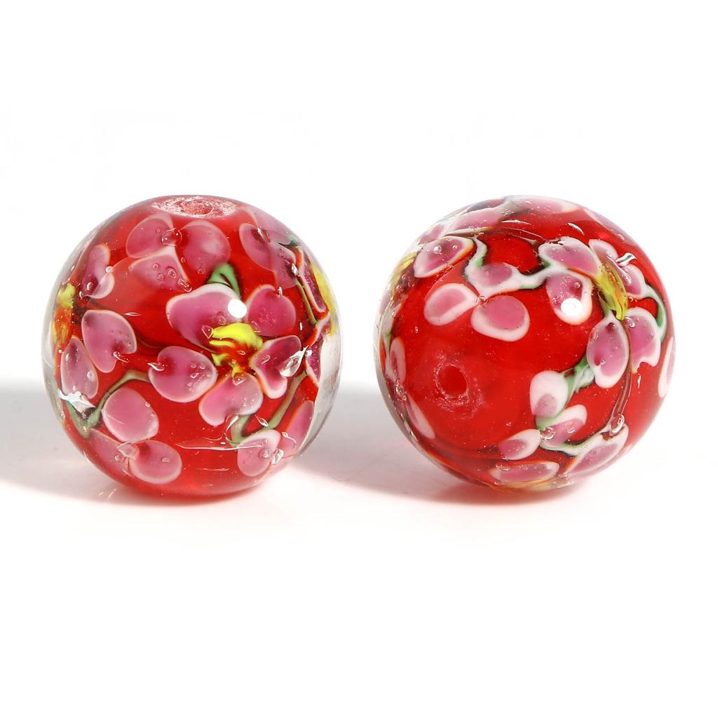 1PC 20mm Round Multicolor Glass Beads Style Flower Lampwork Beads For Women DIY Making Bracelets Vintage Party Jewelry Gifts
