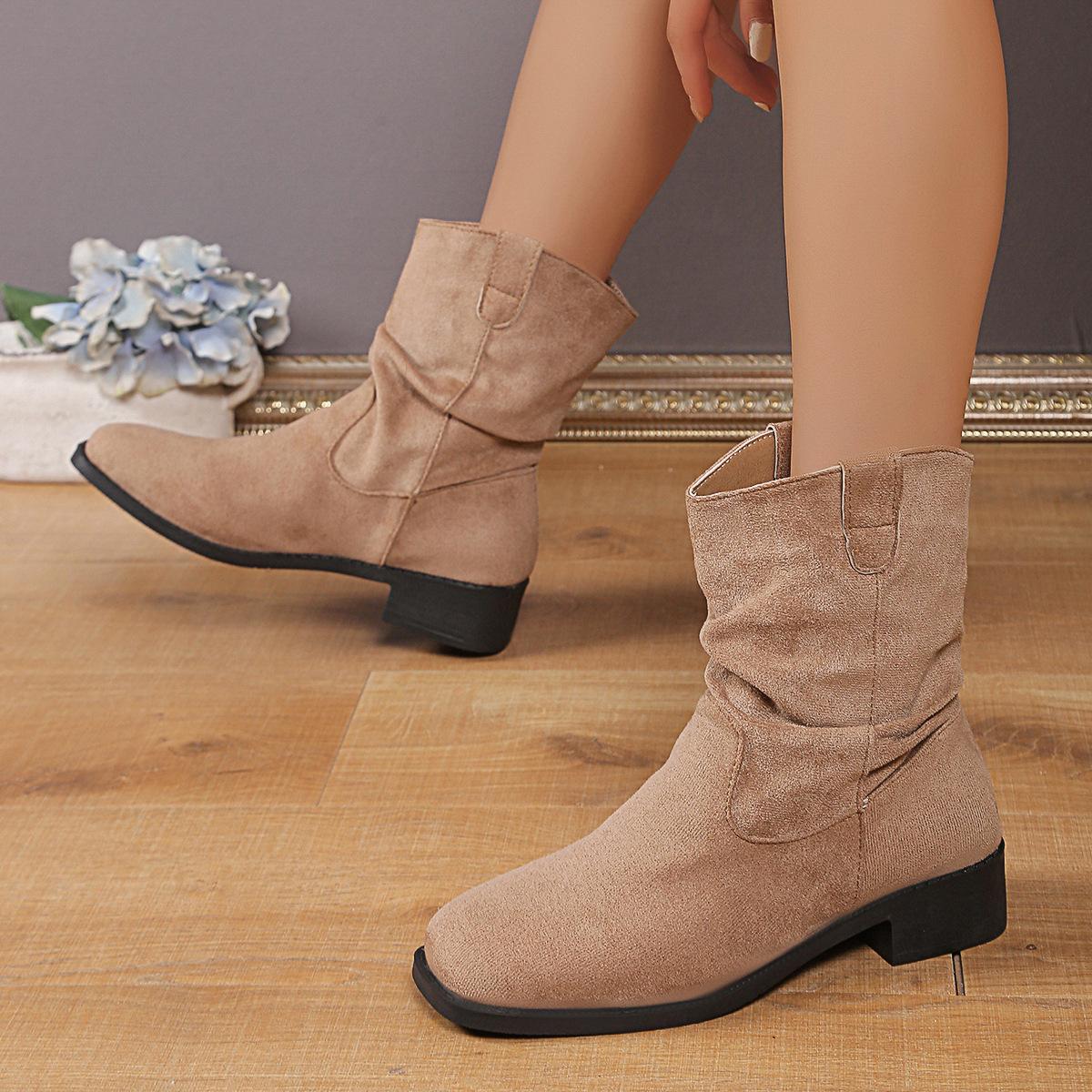 

Сапоги рыцарские на среднем каблуке Женские зимние сапоги Грубый каблук Плиссированные сапоги-чулки Женские короткие сапоги Сапоги ковбойские в западном стиле 42 хаки