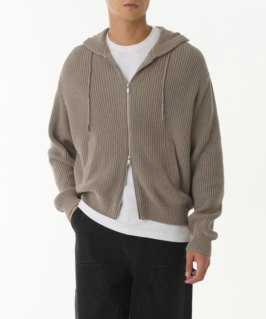 MUSINSA STANDARD Ribbed Knit Hooded Zip-Up [Heather Beige]