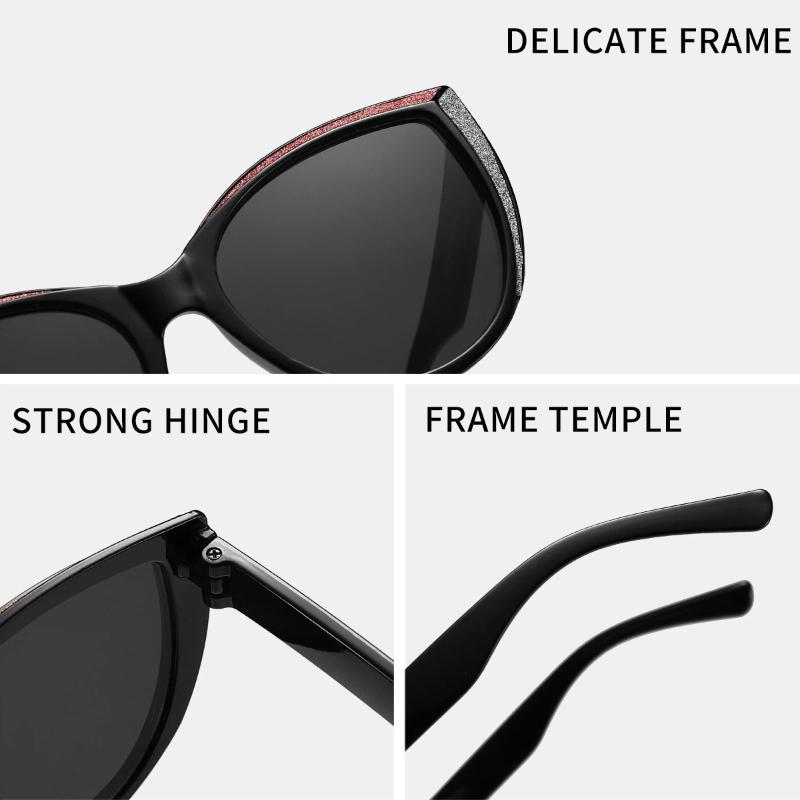 Women's Stylish Cat Eye Sunglasses with Glitter Black Frame Brown Lens for Chic Outings