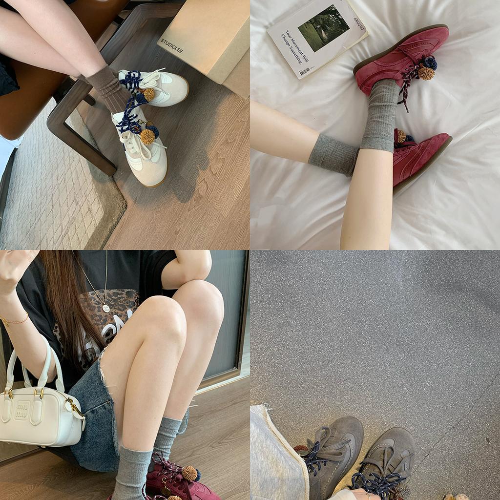 Lan Cabinet 2025 Autumn New Inner Height Increase of 3cm~ Fashionable Contrasting Shoelaces Round Head Pine Cone Casual Moral Training Shoes Women