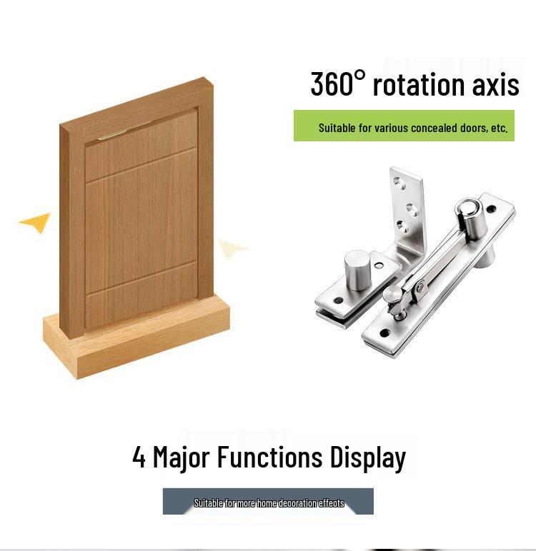 Stainless Steel 360° Pivot Hinge for Wooden Doors - Top & Bottom Concealed Rotating Shaft Hinge for Floor/Ceiling Installation