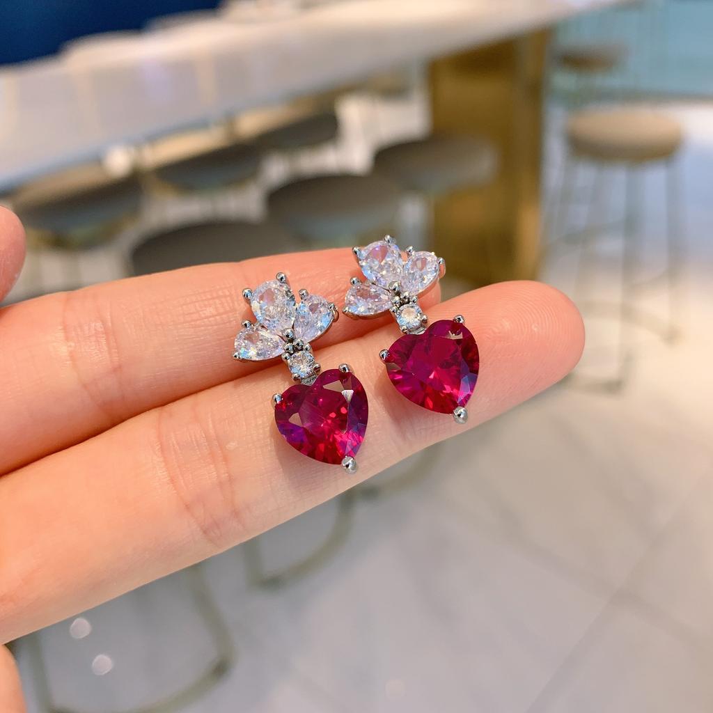 Jewelry Simulation Red Susceptible Pendant Stud Earrings Set Main Stone 10 * 10