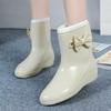 Woman New Flat Sole High Top Bow Rain Boots Thick Sole Non Slip Round Toe Waterproof Fashionable Water Shoes Work Shoes