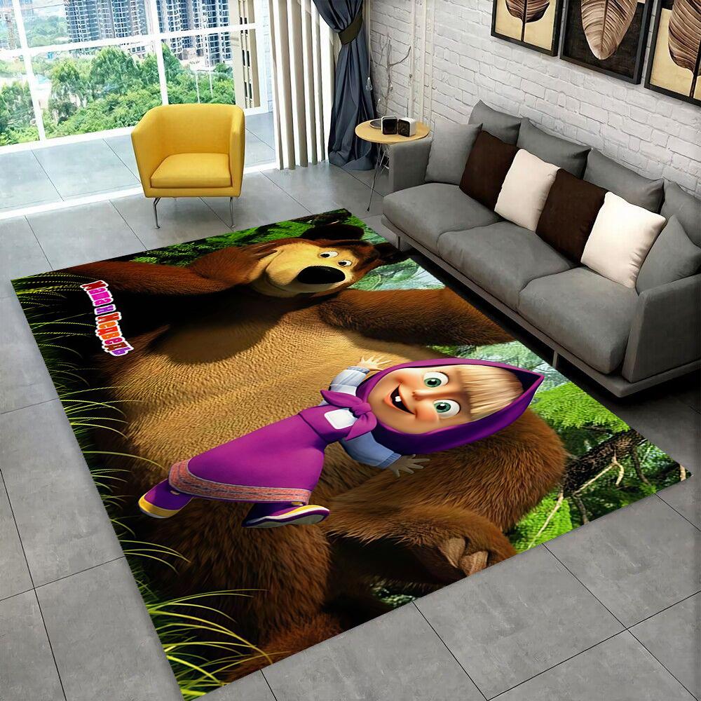 3D M-Masha Cartoon B-Bear Christmas Area Rug,Carpet Rug for Living Room Bedroom Sofa Doormat Decoration, Kids Non-slip Floor Mat