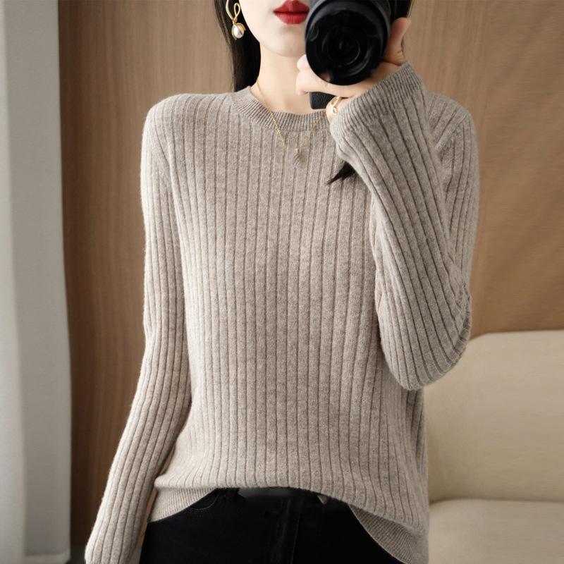 Damen Pullover Herbst Winter Langarm Pullover O-Ausschnitt Warmer Pullover Koreanische Mode Unterziehshirts Lockerer Jumper