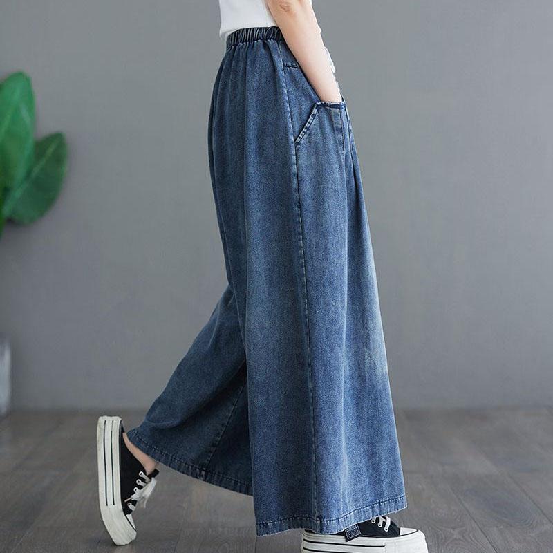 Spodnie Vintage Elastic High Waist Wide Leg Pans Damskie luźne casualowe spodnie jeansowe Damskie spodnie Streetwear Proste spodnie