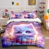 Dreamy Starry Sky Cute Cat Duvet Cover Set With 3D Printing Design Soft Polyester Bedding Set All-Season Comfort For Gifts