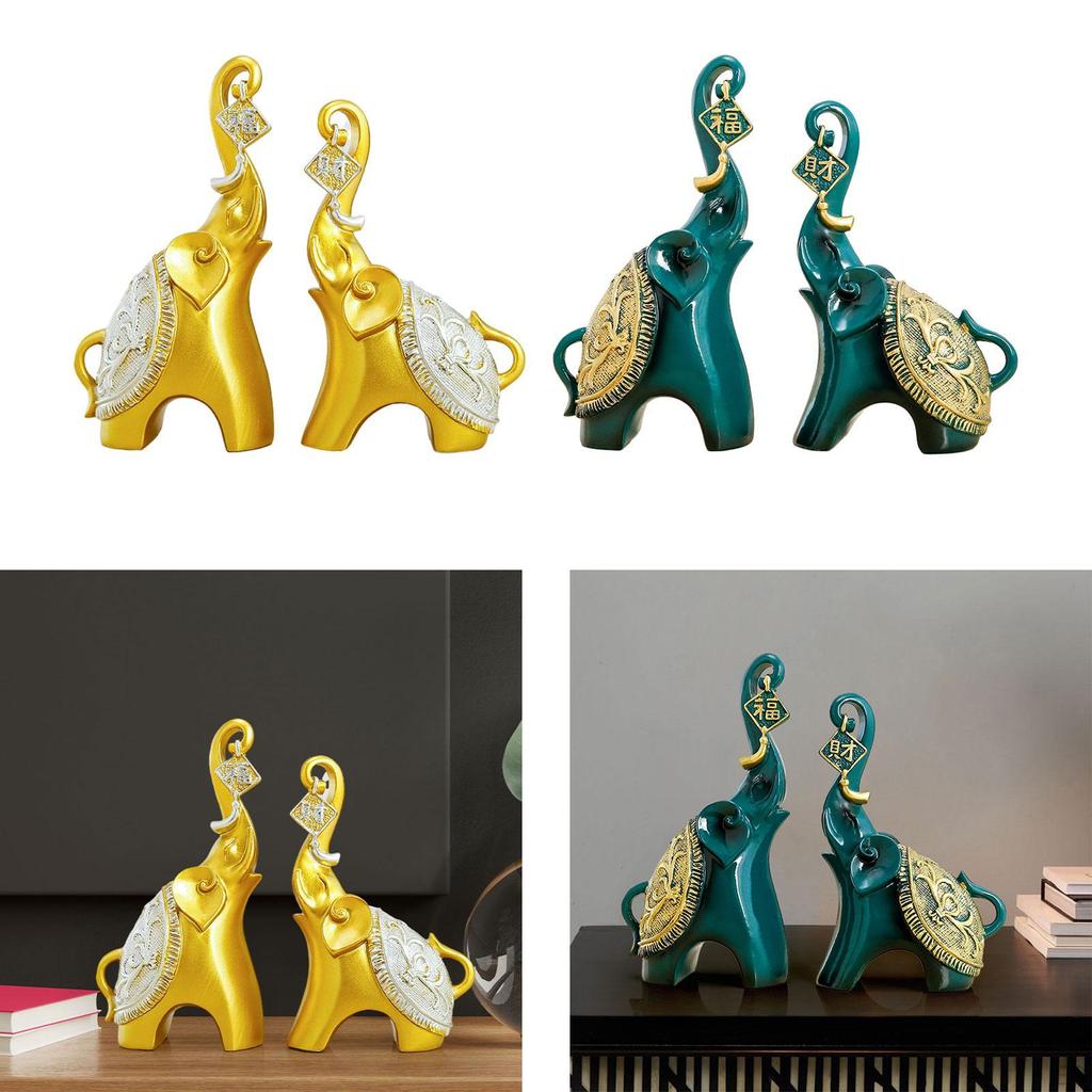 Couple Elephant Figurines Sculpture Desk Collection Height 20cm and 18cm Shelf Decoration for Living