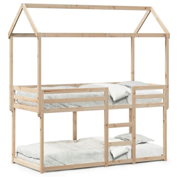 VidaXL Bunk Bed with Roof 80x200 Cm Solid Pine Wood, Bed, Bed Frame, Loft Bed, Bedroom Furniture, Slatted Base, 3282121