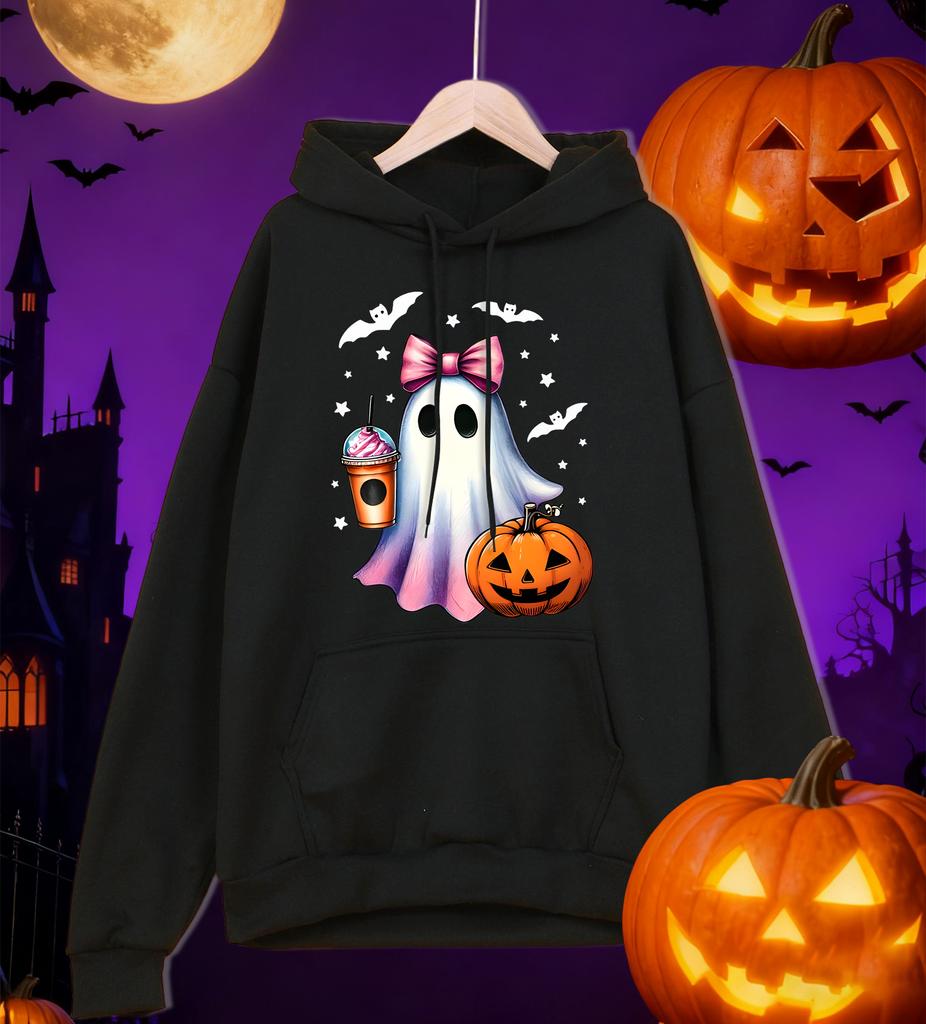 Ghosts Who Enjoy Drinking Beverages Print Men Hoody Autumn Fleece Hoodies Hip Hop Loose Streetwear All-Match Comfortable Clothes