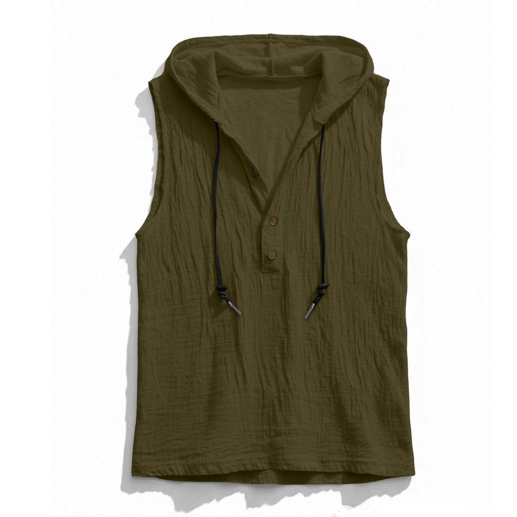 Men's Linen Sleeveless Hooded Button Vest - Lightweight Loose Fit Beach Hawaiian Summer Top for Casual Wear