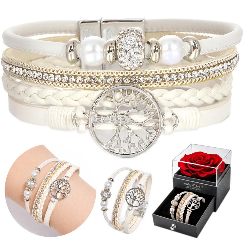 Women' Leather Bracelet with Rhinestones, Tree of Happiness, Italian Gift