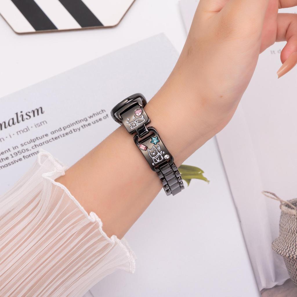 Cute Puppy Bangle Strap for Xiaomi Mi Band 8/9, Huawei FIT4, Redmi 5 Metal-Color Diamond Chain