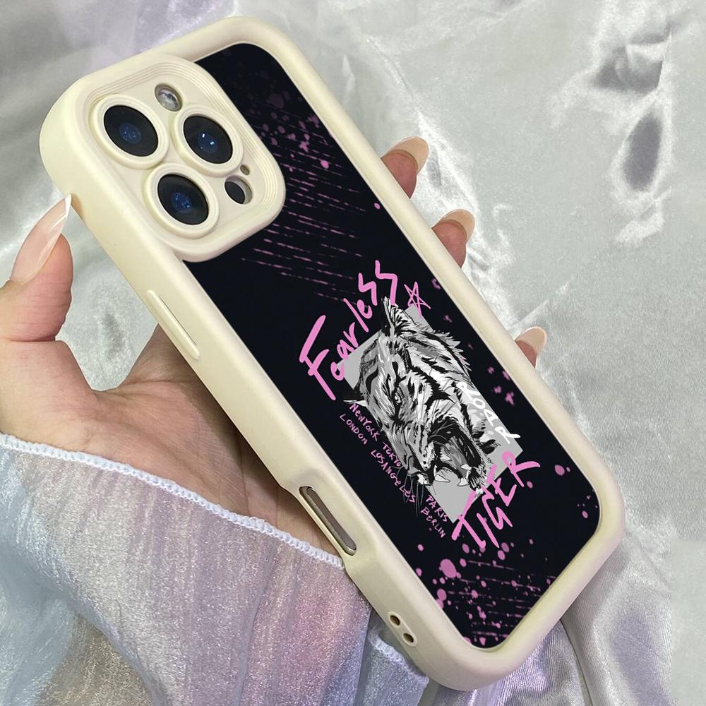 JT244 Cabeça de Tigre Destemida para iPhone 17 16 15 14 13 Pro Max Samsung S26 S25 Ultra A17 A16 A07 A56 A36 A15 Xiaomi 15T Redmi 15c Note 14 13 12 Capa Flexível