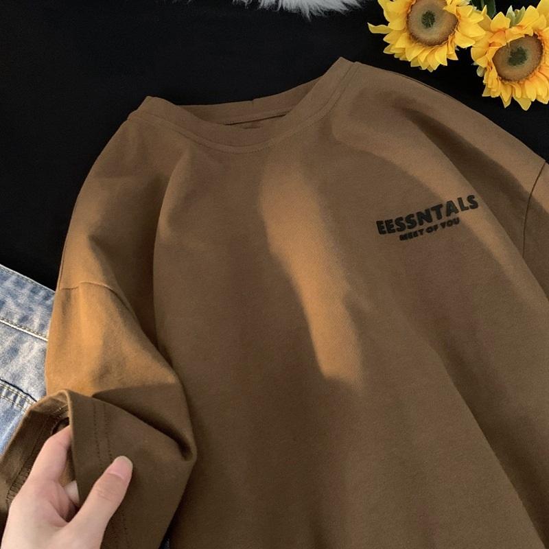 

Men s Heavyweight Cotton T-Shirt EESSNTALS Letter Print Casual O-Neck Short Sleeve Top 4XL коричневый