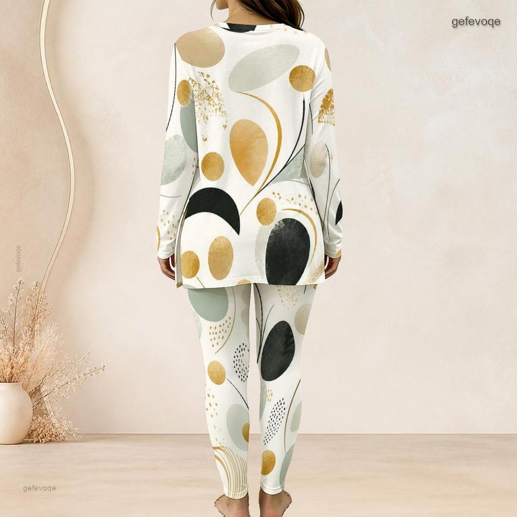 Women Plus Size Two Piece Set Half Zip Long Sleeve Geometric Printed Long Top And Fitted Pants