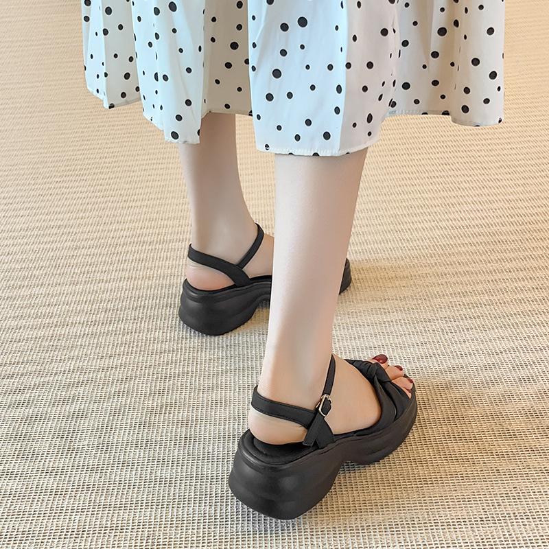 Fairy wind platform sandals female outer wear 2025 summer new bow thick heel with fashion beach shoes