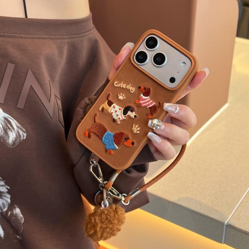 Autumn and Winter Cute Brown Embroidered Dachshund for iphone11Promax Apple 11 Mobile Phone Case 11 Cartoon 11 Women