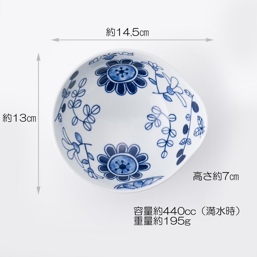 Hasami Ware CtoC JAPAN Slightly Large Small Bowls with Handles, Set of 6 Designs, W14.5 X D13 X H7 (cm), 440 (cc)