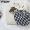 Autumn Winter Houndstooth Beret Hats for Ladies Casual British Flat Top Hat Elegant Wool Without Eaves Painter Hats