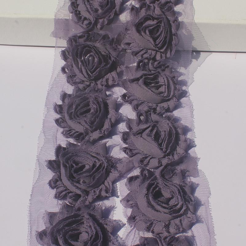 1 år 2,5 tum Shabby Chiffonblommor för Babyflickors Hårband Chiffon Fransiga Blommor för Att Göra Barn Romper Klänningstillbehör