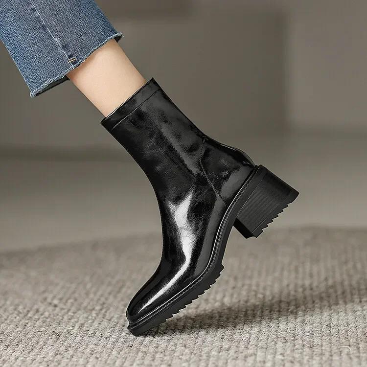 Fashion New Winter Boots for Women Autumn Short Boots Square Toe Chunky Heel Women's Warm Wool Boots Platform Shoes High Heels Shoes