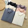 Women's Casual Round Neck Long Sleeve Brushed Cotton Shirt for Winter and Autumn