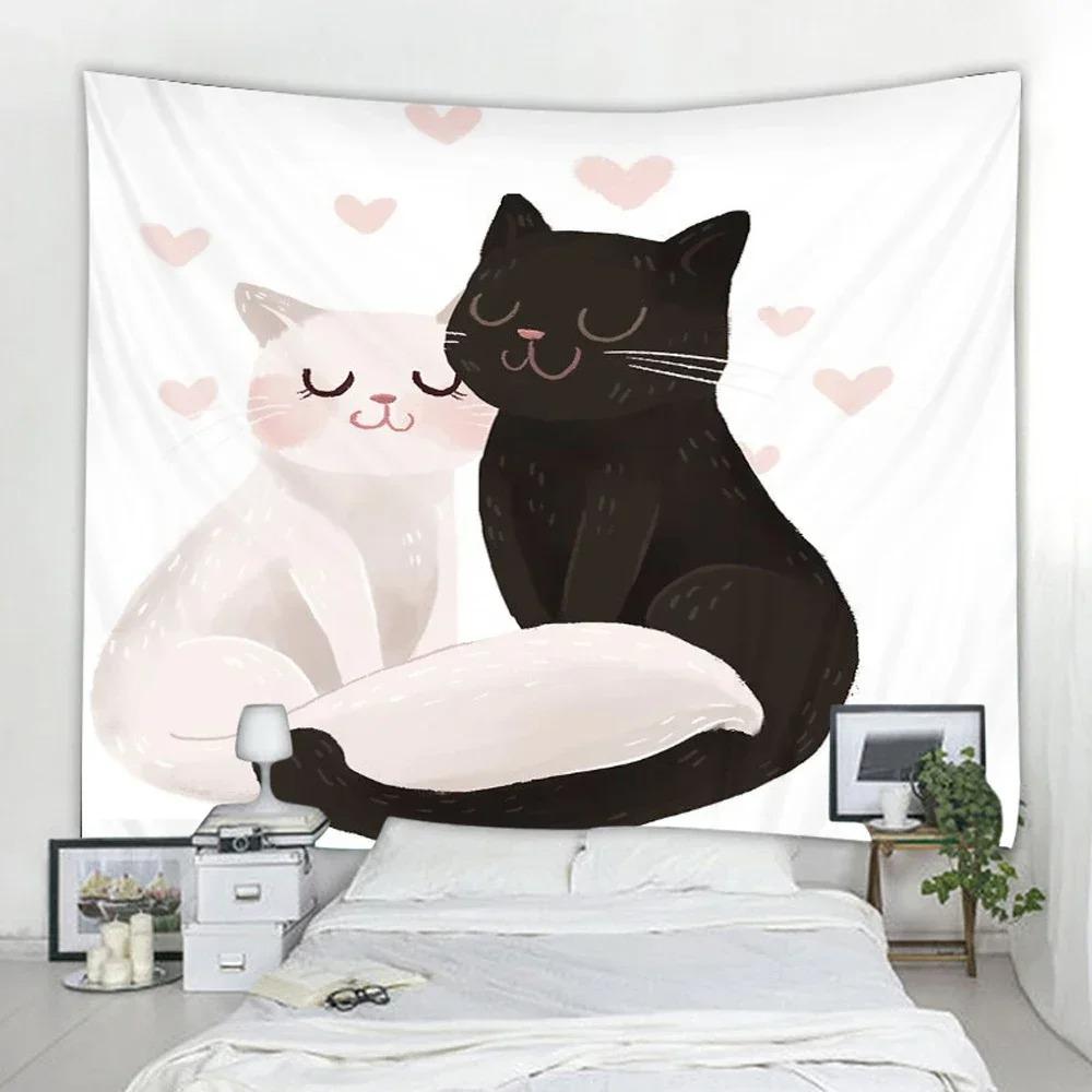 Cute Cat Tapestry Hippie Starry Night Tapestry Fantasy Kitten Playing With Butterfly Nebula Galaxy Artwork Galaxy Space