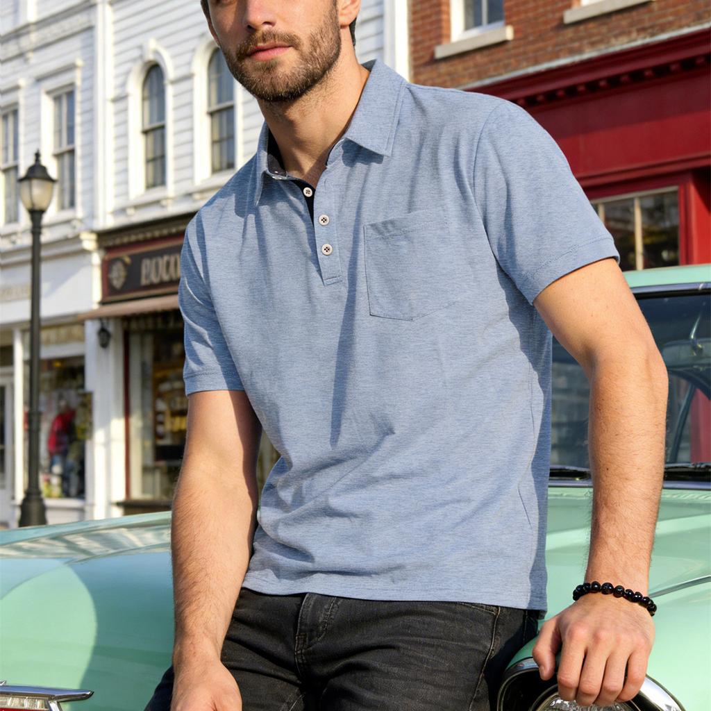Summer New Men's Polo Shirt Casual Short Sleeve Turn-down Collar Solid Color Fashionable Light Weight Cotton T-shirt for Youth