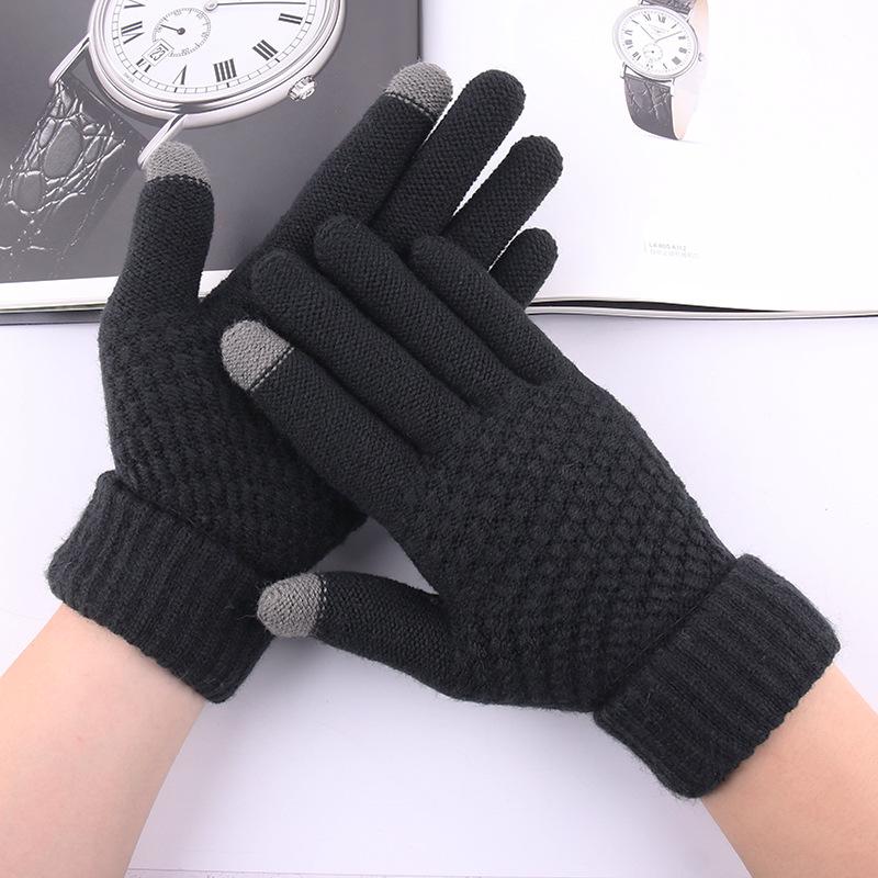 Warm Touch Screen Gloves for Autumn and Winter Men's and Women's Thick Velvet Gloves Anti Cold Jacquard Gloves Knitted Gloves