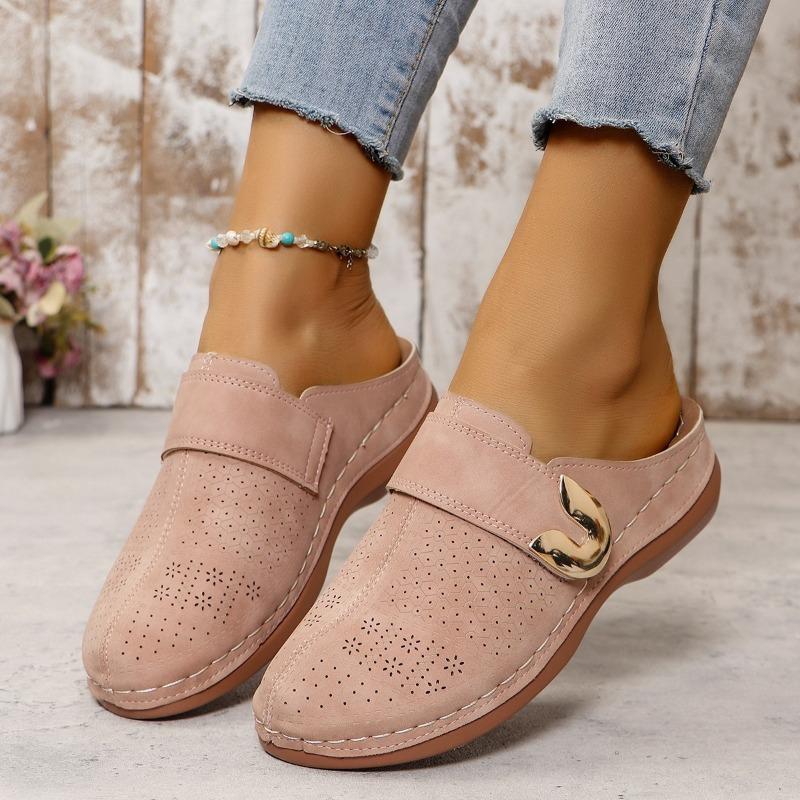 New Large-sized Flat-bottomed Casual Half-slipper Women's Shoes with Toe Caps and Wedge Heels Beach Slippers