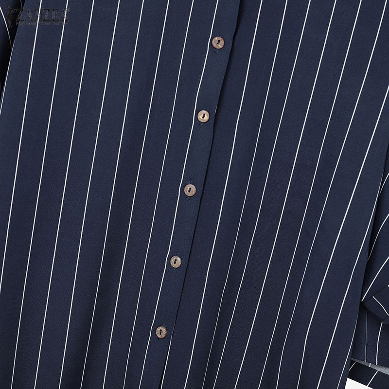 ZANZEA Women Stripe Print Short Sleeve Blouse and Shorts Summer Two Piece Suit Sets