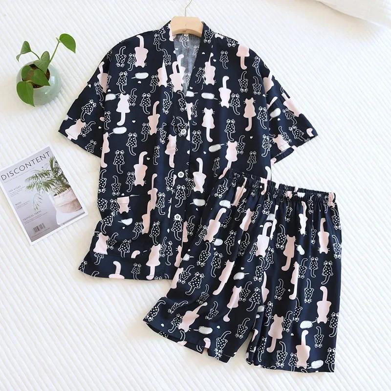 Summer Ladies 100% Viscose Pajamas Short Sleeve Shorts Two Piece Floral V-Neck Thin Loose Women's Homewear Set Sleepwear