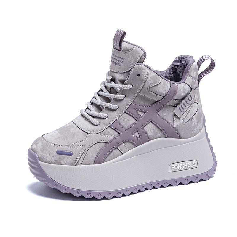 

2026 Fashion Women High top Sneakers Brand Ladies Height Increasing Shoes 7cm Soft Breathable Mesh Shoes 40 серый
