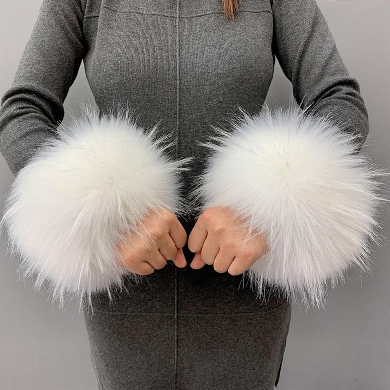 Faux Fur Cuffs Arm Warmers Furry Wrist Cuffs Holiday Costume Accessory for Women