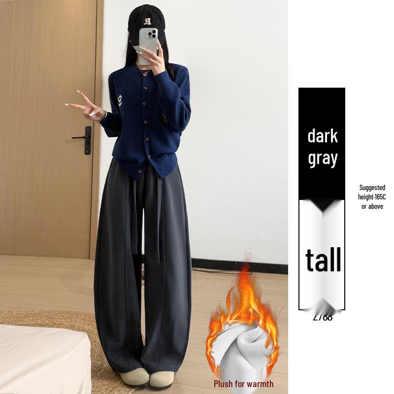 Women's Fleece-Lined Retro Scimitar Pants: Autumn/Winter 2025, High-Waisted Loose Chenille Wide-Leg with a Slimming Drape.